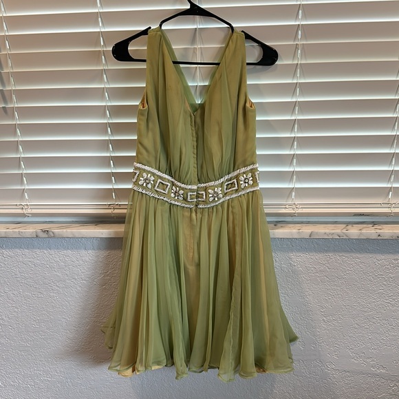 Vintage Miss Elliette California green chiffon dress with beading - Picture 2 of 9